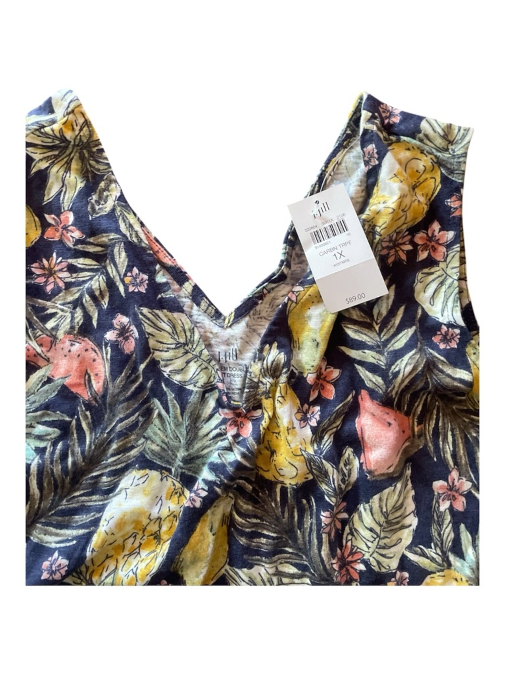 J. Jill Navy Tropical Pineapple Print V-Neck Sundress - Picture 2 of 6
